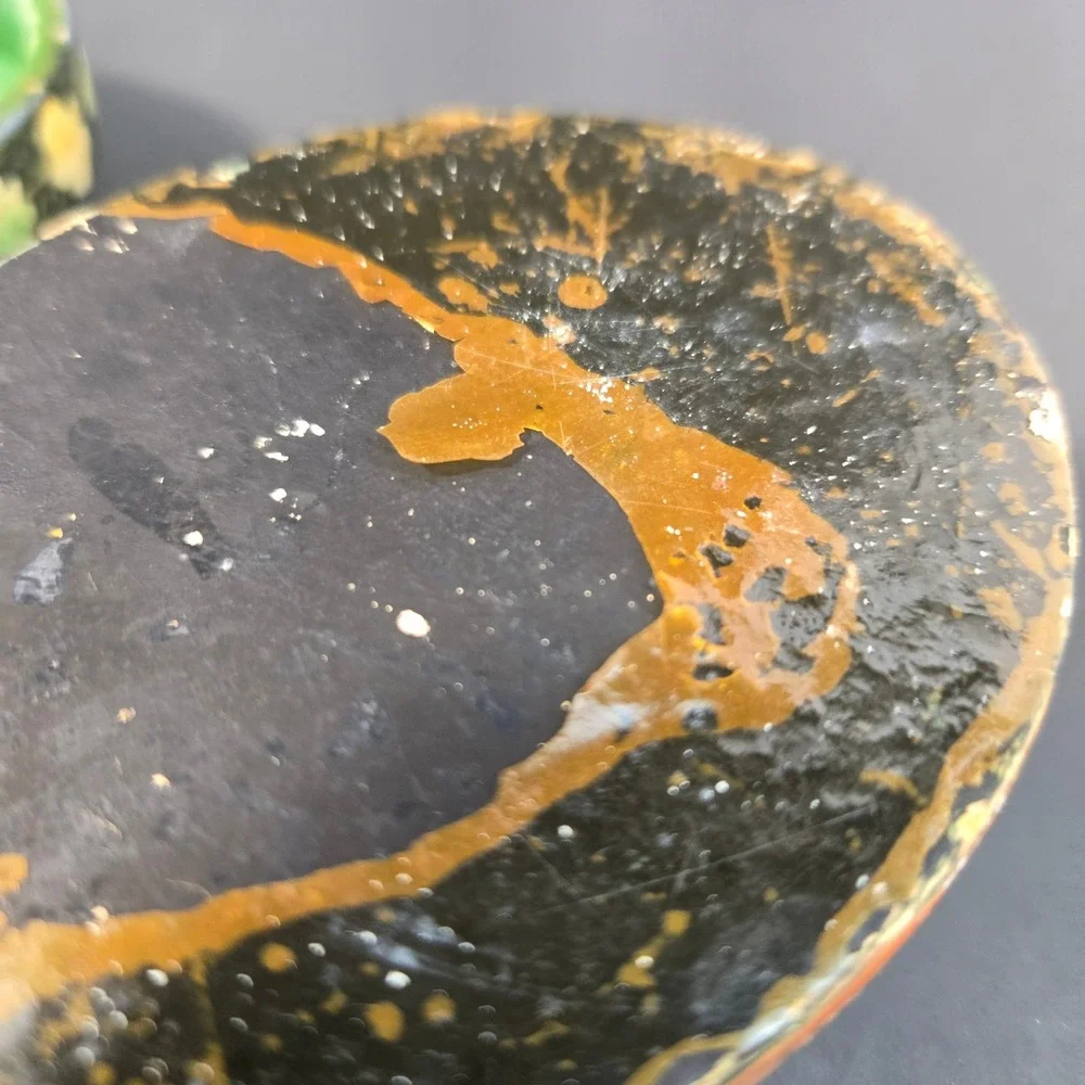 Vintage Hand Painted Lacquer Papier Mache Bird Trinket Box Folk Art Oval Green